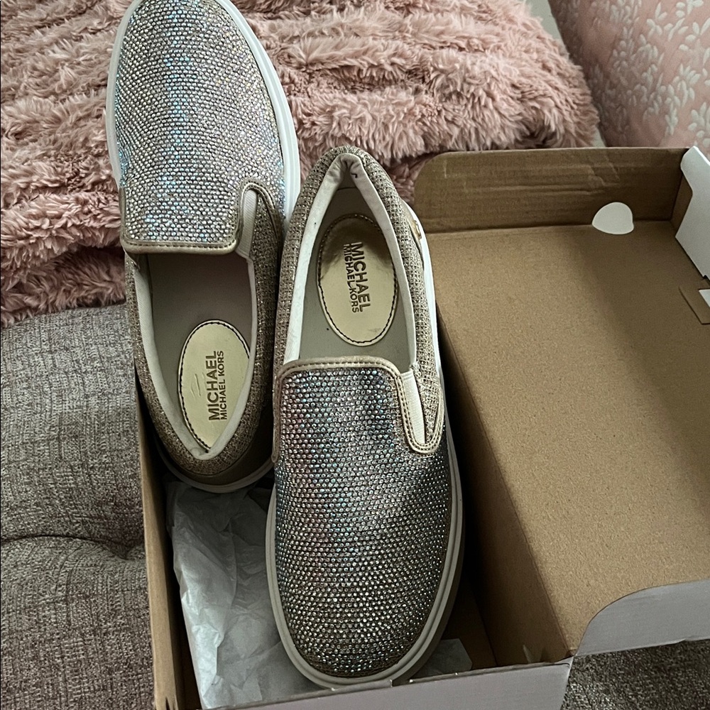 Michael Kors Gold and White Glitter Sneakers